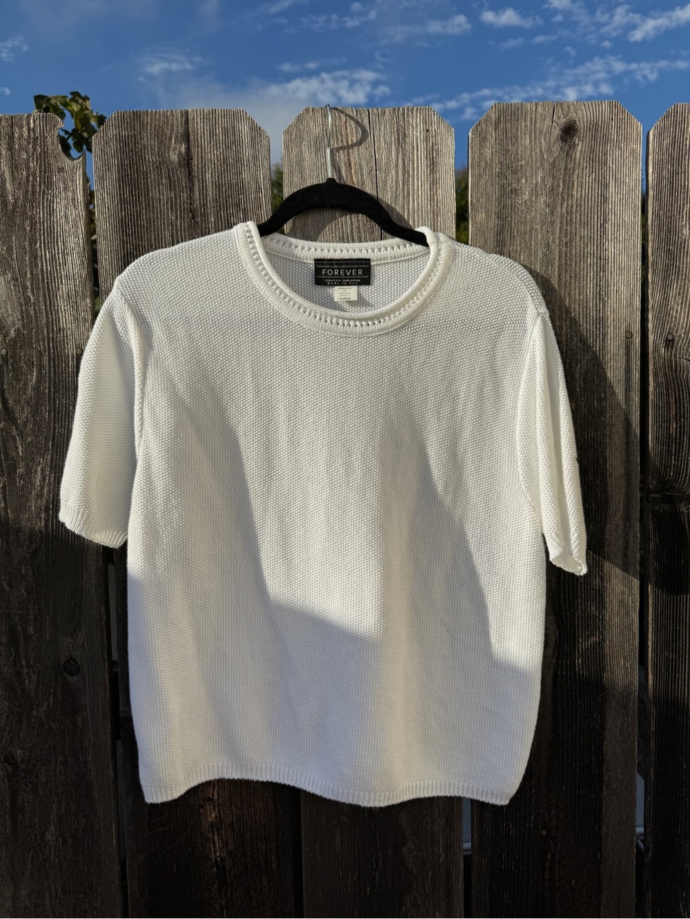 American Vintage Forever 21 White Textured Knit Short Sleeve Top